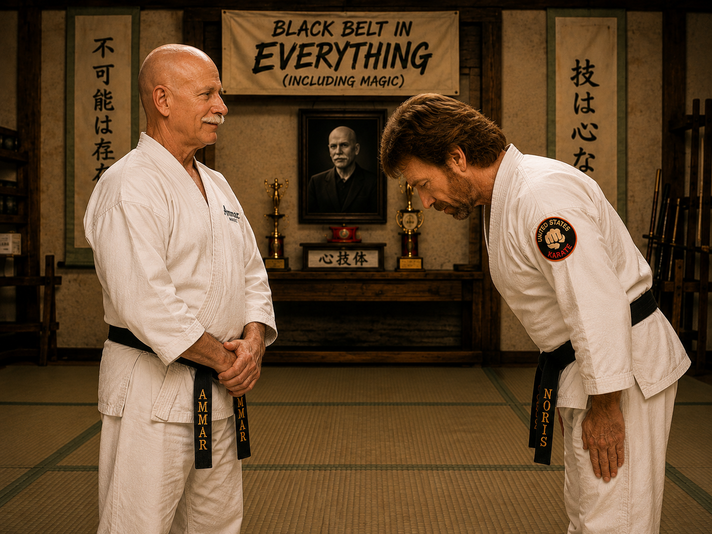 Michael Ammar demonstrating his abilities in a martial arts dojo